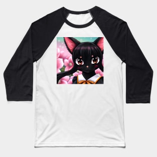 Anime Kawaii Black Cat Girl With Uniform Baseball T-Shirt